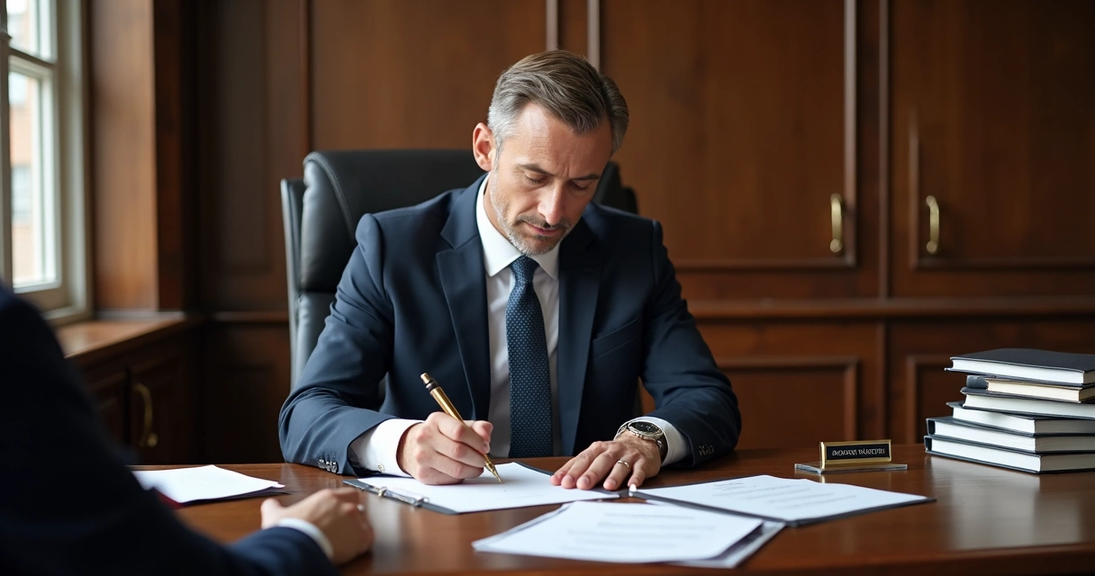 Profissional assinando ata notarial em cartório 