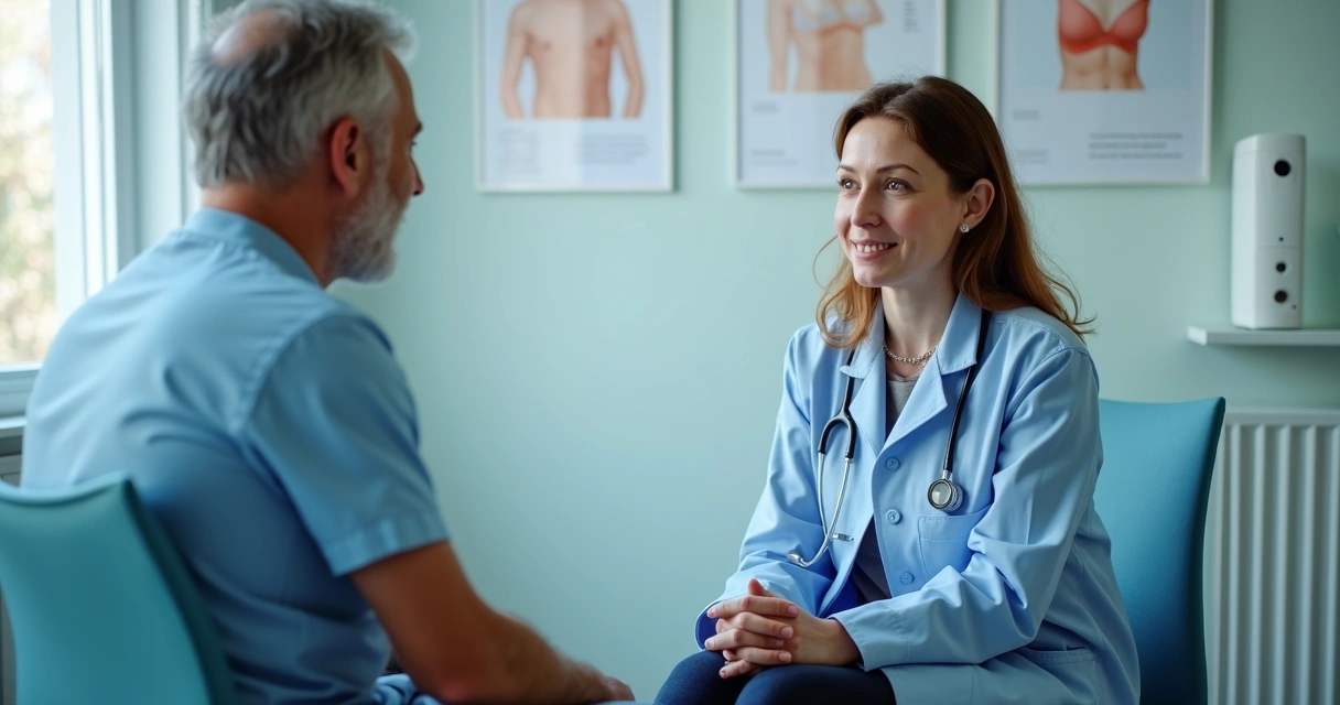 Médico infectologista conversando com paciente sobre testagem de ISTs