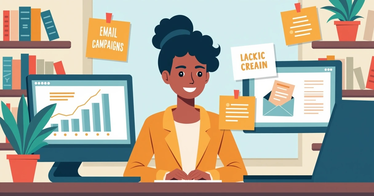 Profissional de copywriting em escritório digital analisando campanhas