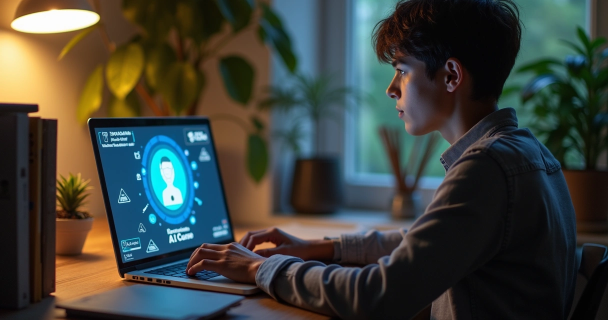 Profissional estudando inteligência artificial em casa 