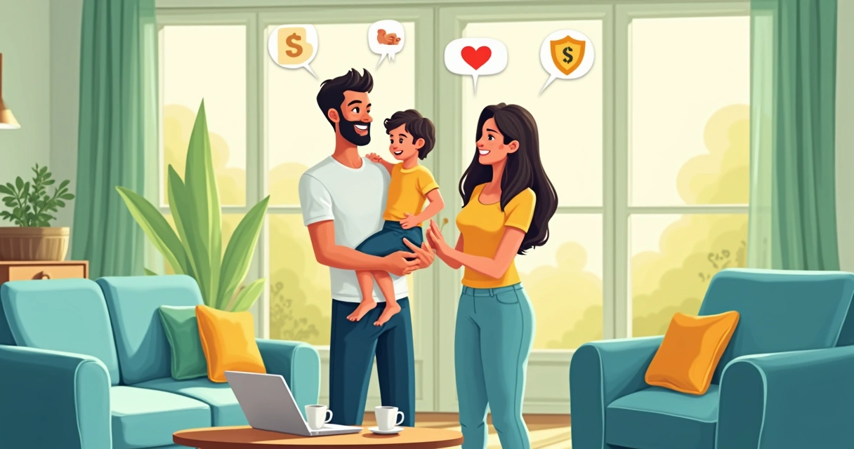 Profissional saudável com família em casa, sorrindo 