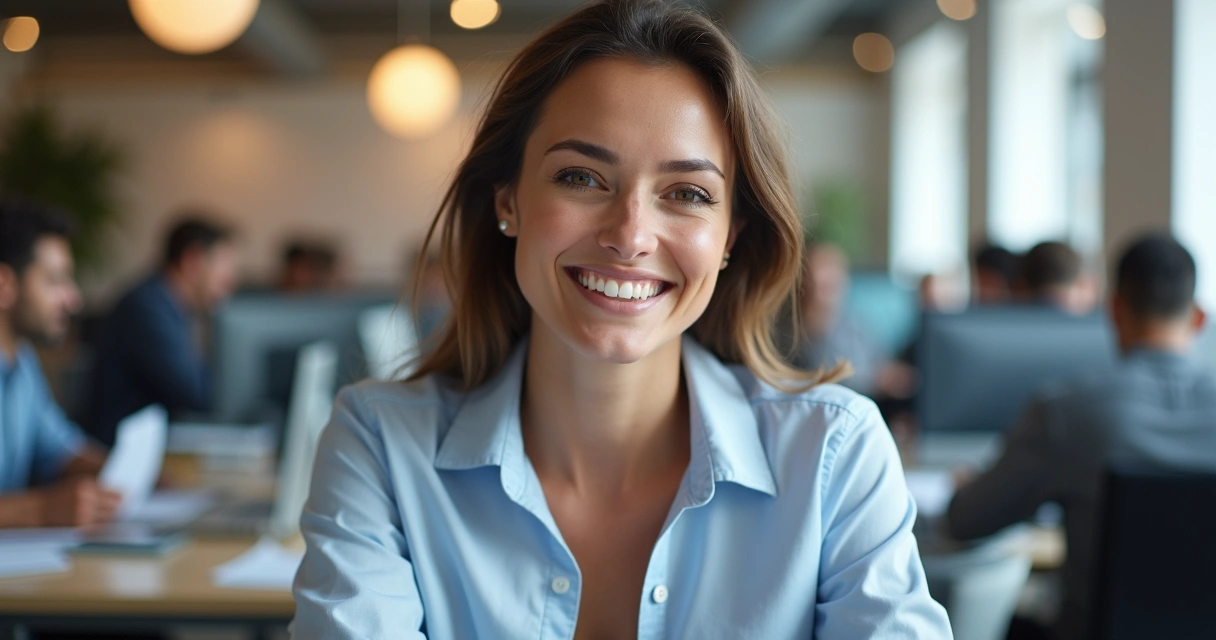 Profissional experiente de folha de pagamento sorrindo em escritório 