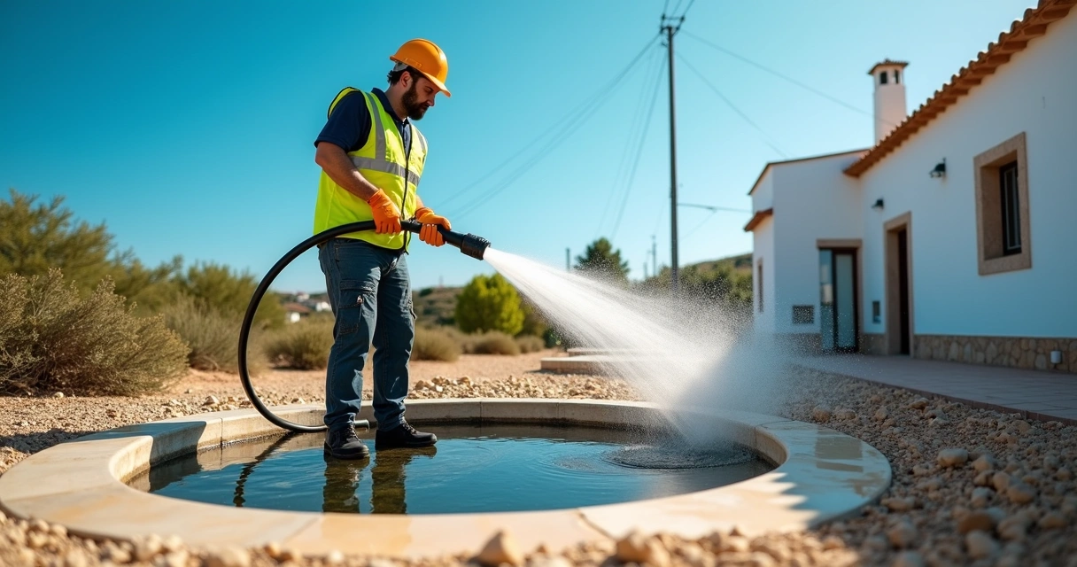 Técnico faz hidrojateamento em fossa séptica no Algarve