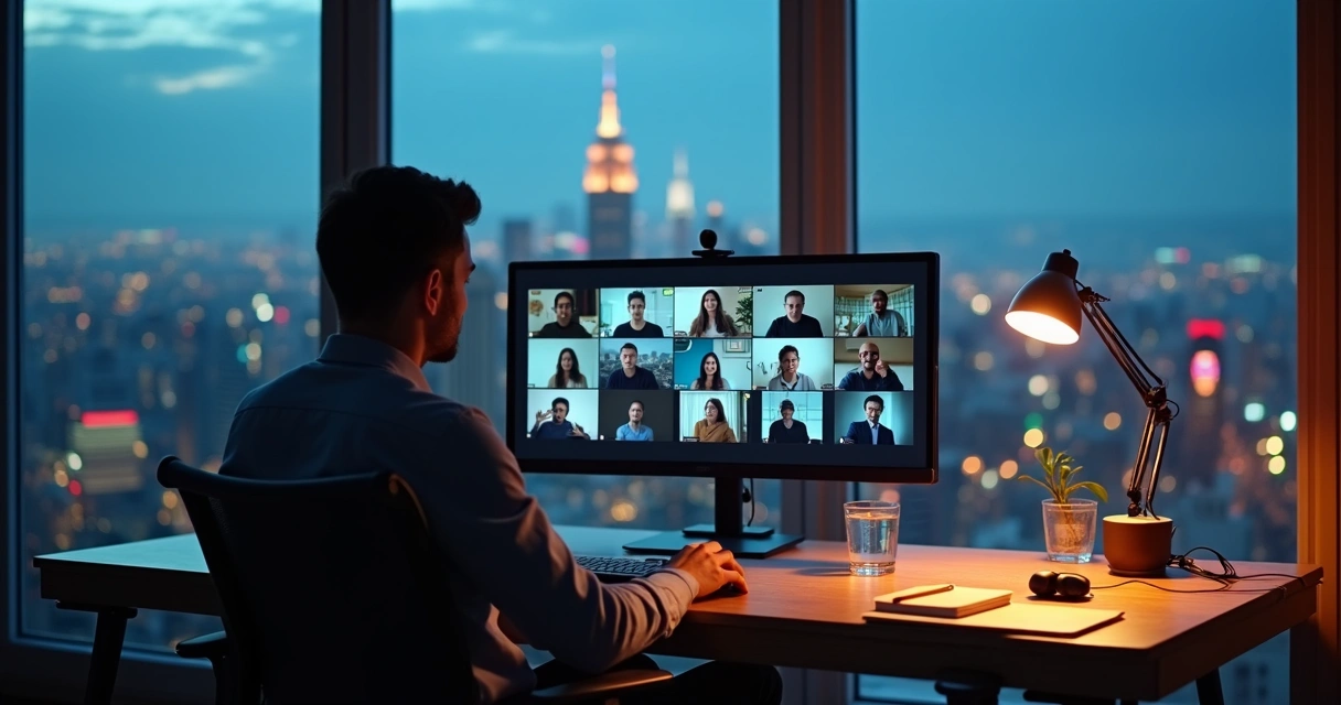 Profissional em home office ajustando limites saudáveis diante do computador 