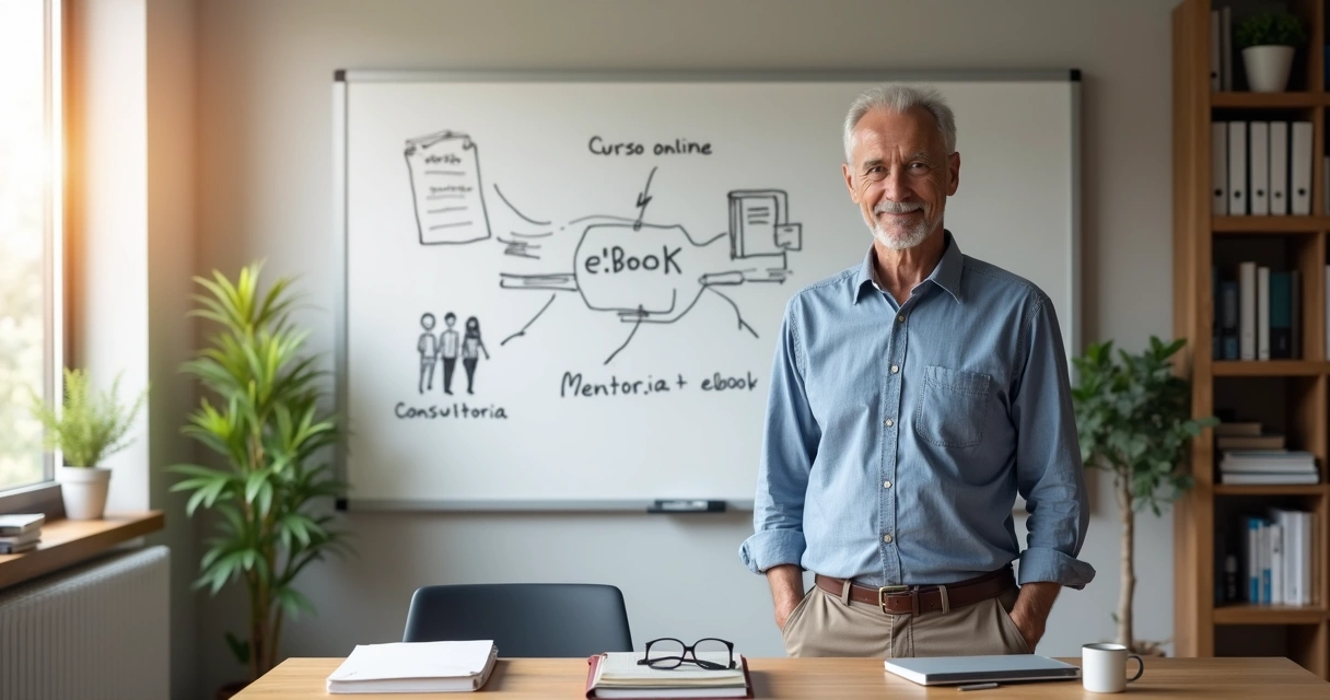 Profissional maduro desenhando ideias de ativos digitais em quadro branco 