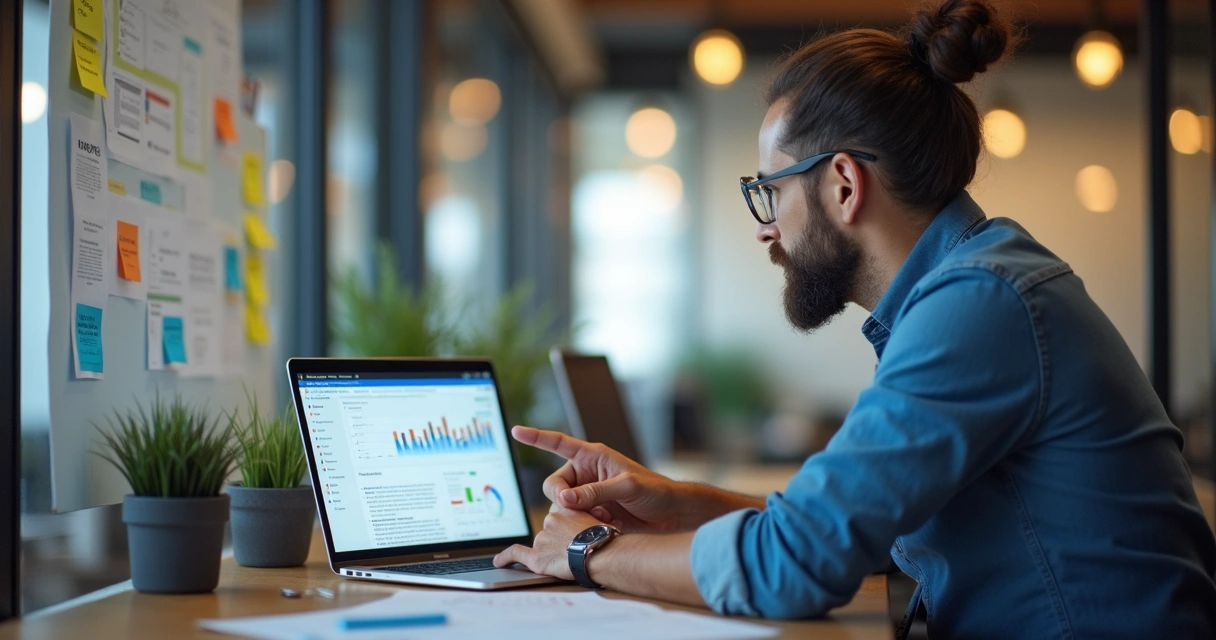 Profissional de marketing digital trabalhando com painel do Google Tag Manager 