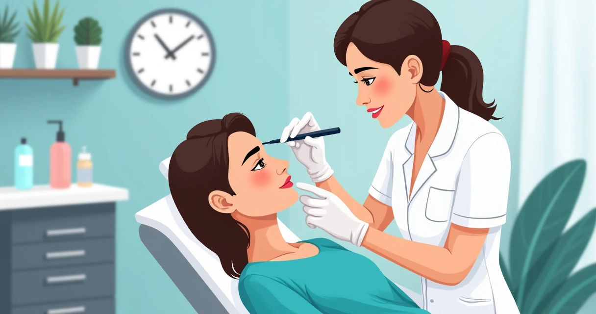 Profissional de estética realizando micropigmentação fio a fio com luvas em ambiente limpo 