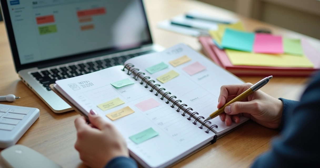 Pessoa revisando agenda semanal e horários de trabalho 