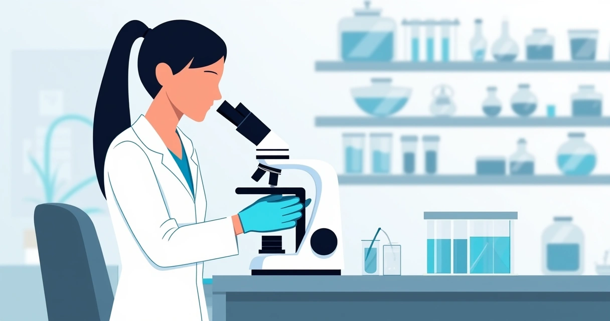 Profilaxia de infecções oportunistas em pessoas vivendo com HIV 1 Médica olhando lâmina ao microscópio em laboratório.