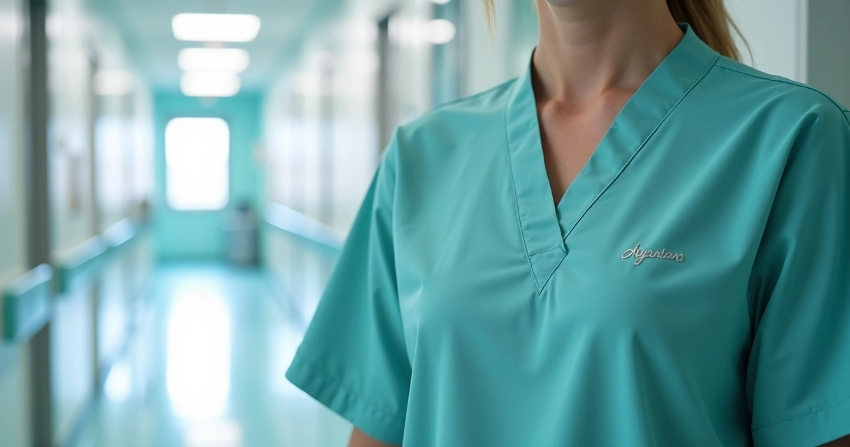 Profissional de saúde usando scrub antibacteriano em ambiente hospitalar moderno 