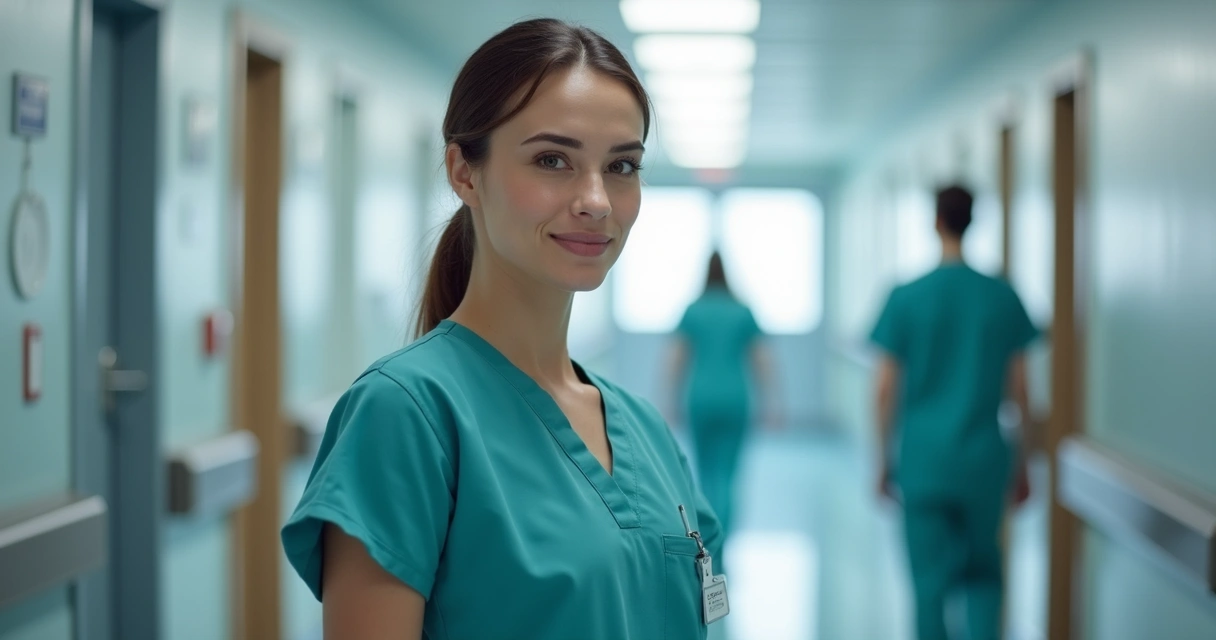 Profissional de sa&uacute;de usando scrub em ambiente hospitalar 