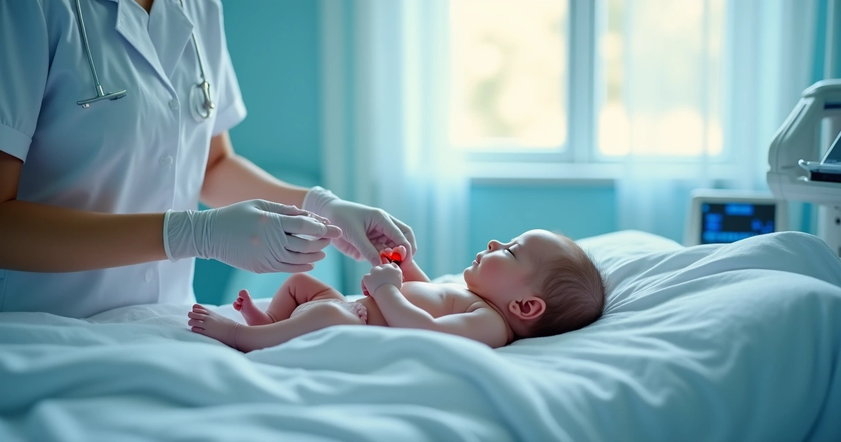 Profissional de saúde faz coleta do teste do pezinho em recém-nascido 