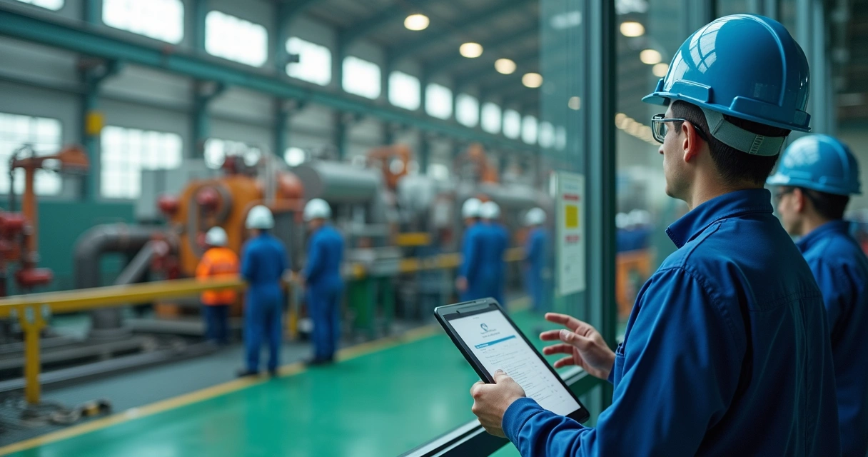 Profissional de segurança acompanha operação industrial 