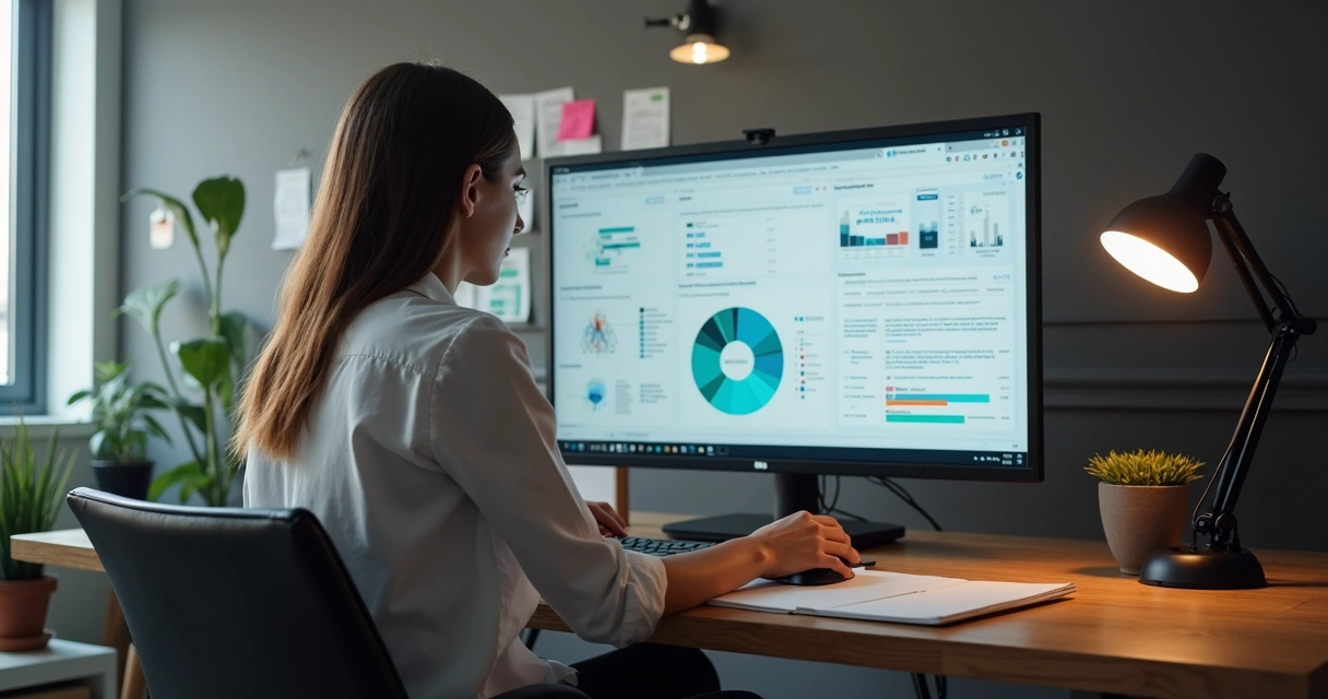 Profissional de SEO aprendendo sobre IA com gráficos digitais