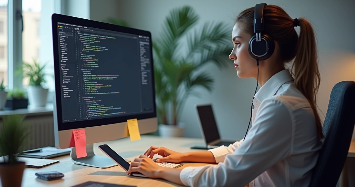 Pessoa focada trabalhando em computador sem distrações