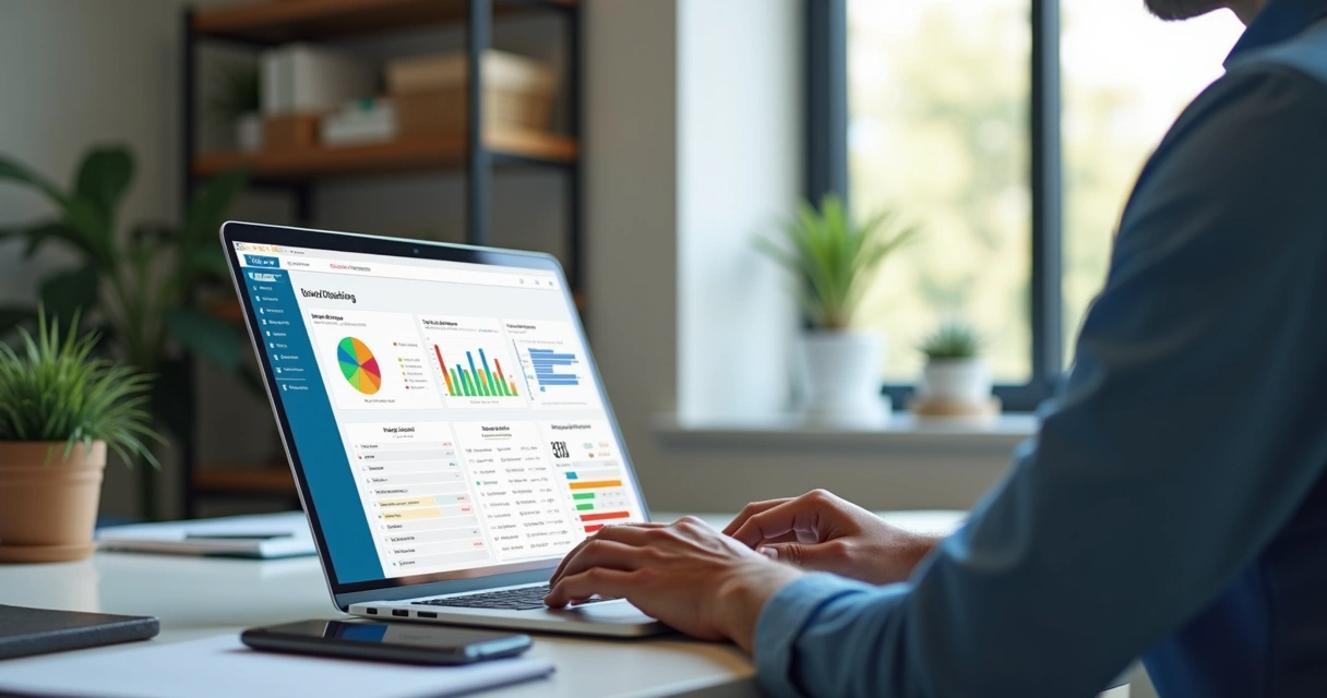 Pessoa usando software de CRM no computador para organizar clientes e processos 