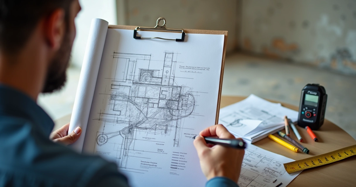Profissional desenhando croqui durante vistoria 