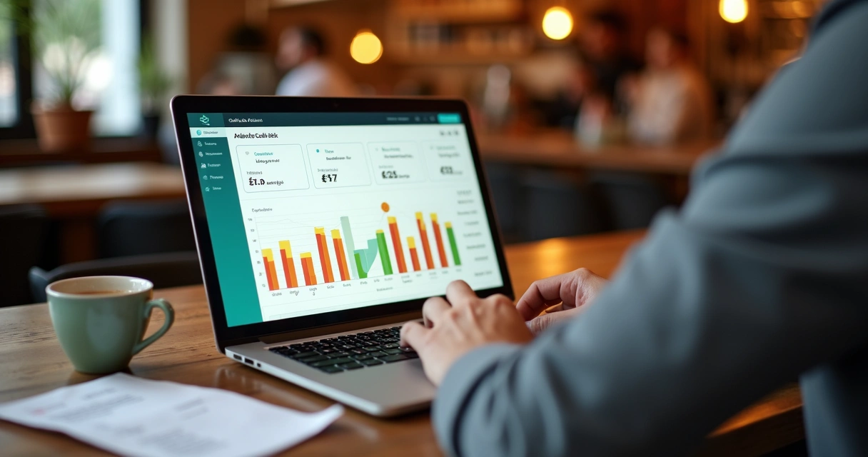 Restaurador conferindo dados de cashback em notebook