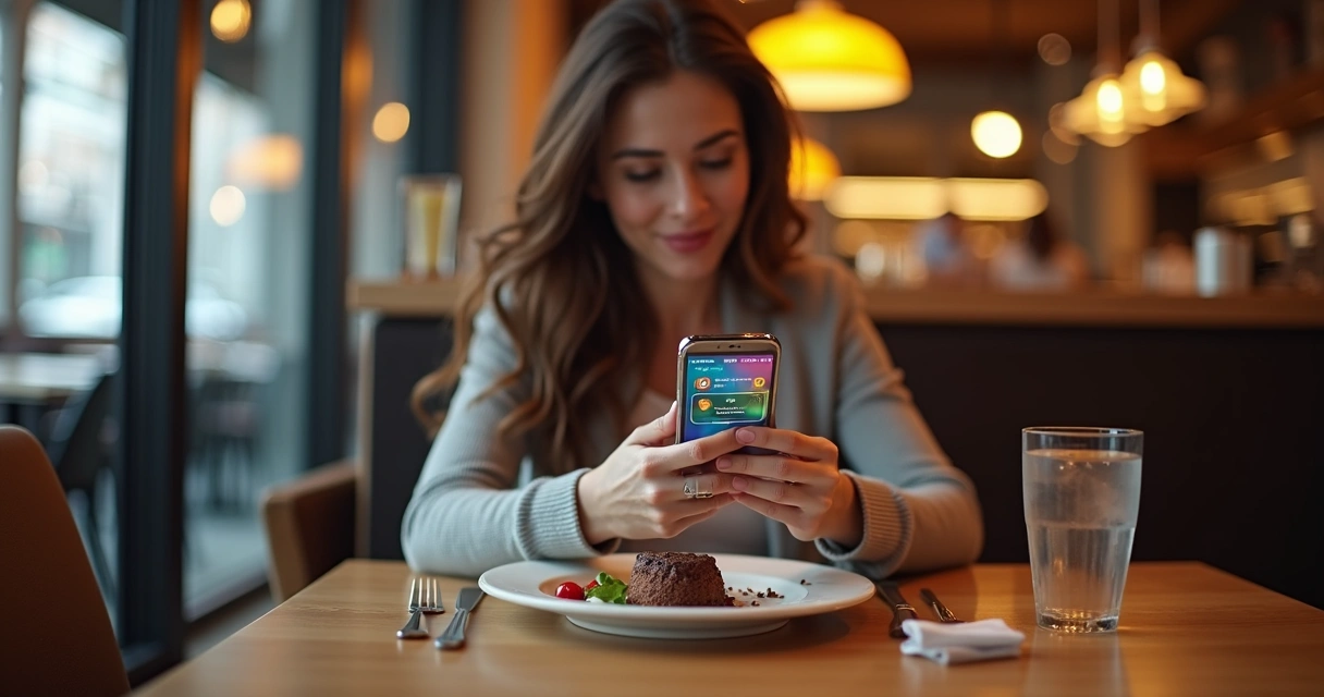 Cliente de restaurante usando aplicativo de programa de fidelidade 