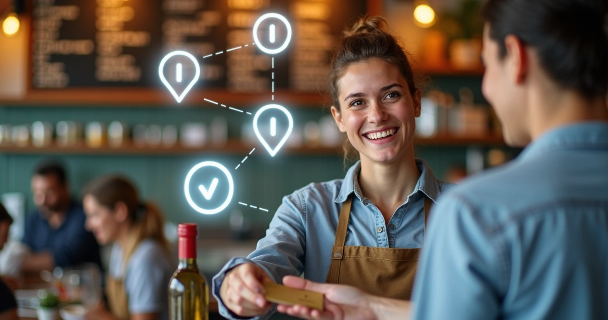 Cliente recebendo cartão de fidelidade de restaurante