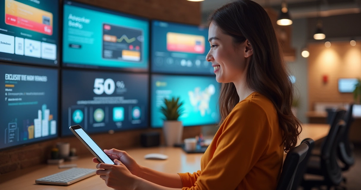 Mulher jovem sorrindo e trocando pontos por brindes em aplicativo omnichannel 