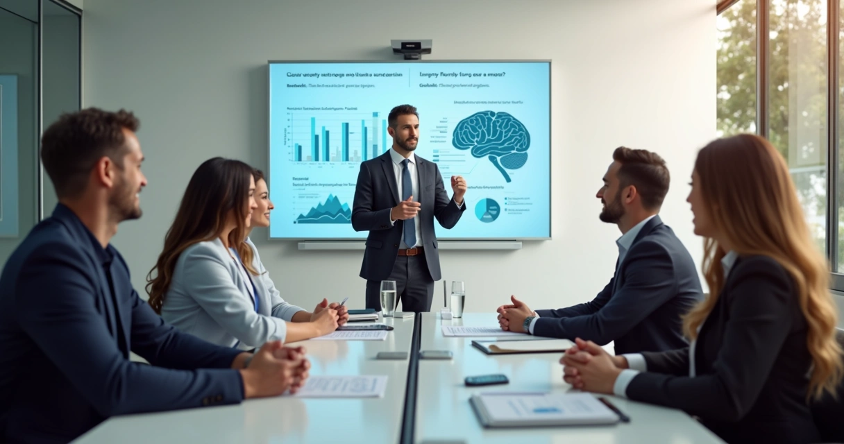 Programa de promoção de saúde mental sendo apresentado para equipe
