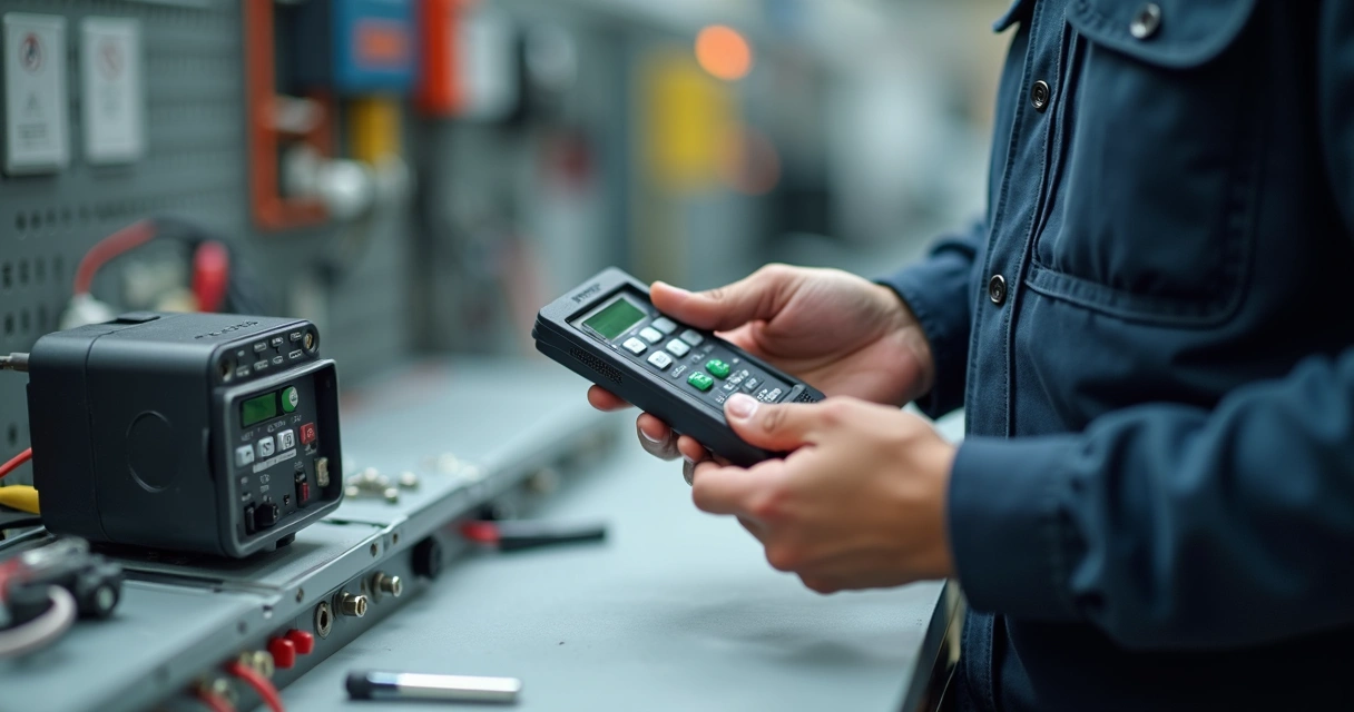 Técnico programando controle remoto em central de portão 