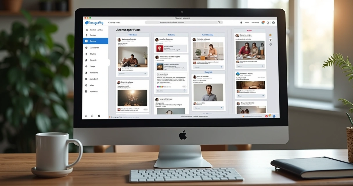 Desktop com tela de agendamento de posts em várias redes sociais 