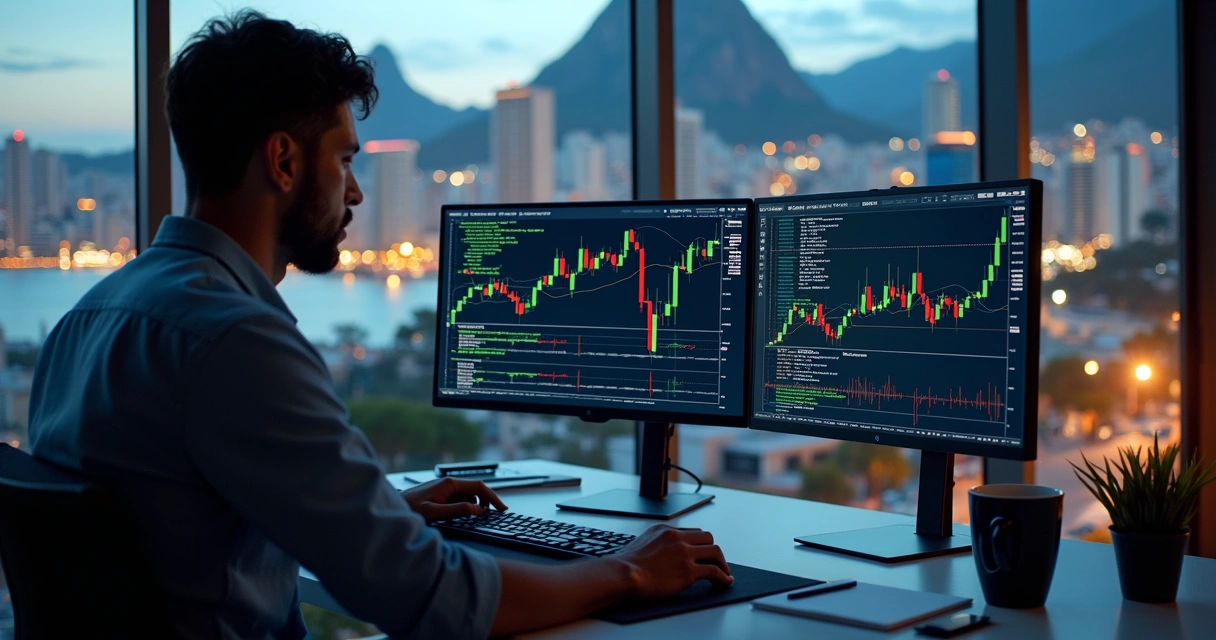 Pessoa programando algoritmo de negociação de alta frequência no Brasil 