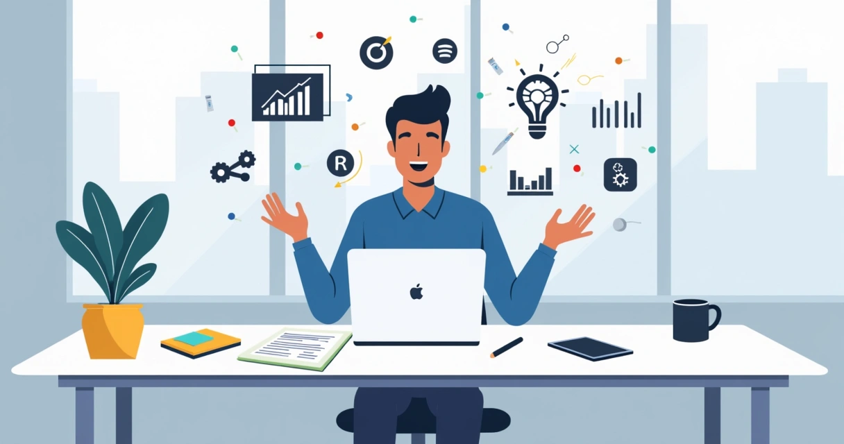Empreendedor usando computador para criar micro SaaS com ferramentas no-code e IA 