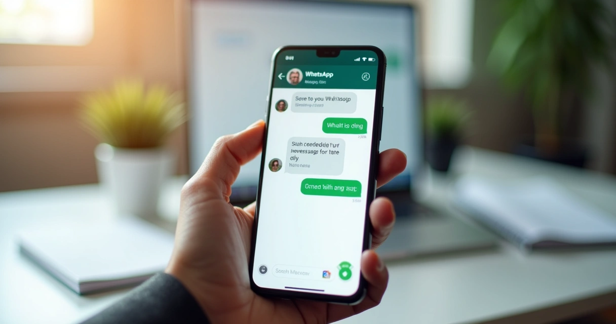 Celular exibindo tela do WhatsApp com interface de agendamento de mensagens e ícone de relógio 