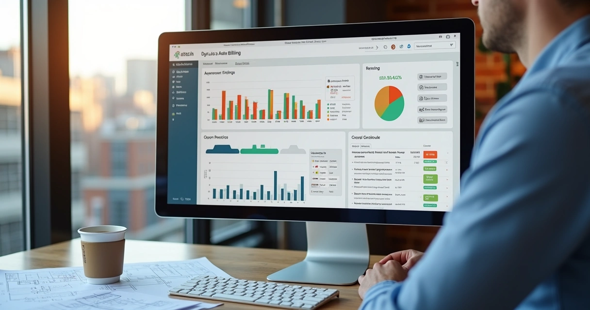 Progress billing dashboard on construction accountant’s computer 