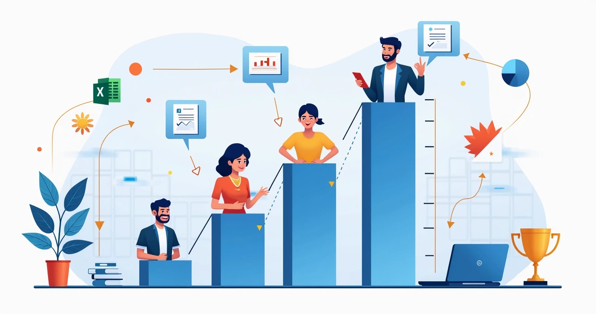 Gráfico de progresso de aprendizagem de equipe híbrida. 