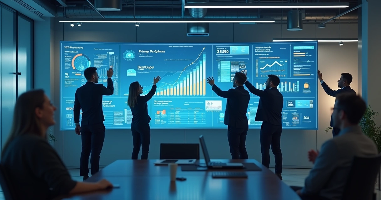 Equipe celebrando resultados de implantação de IA juntos 