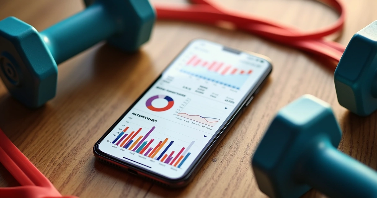 Gráfico colorido mostrando progresso físico em app de treino 