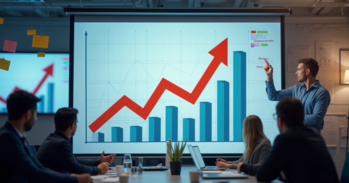 Setas ascendentes em painel representando progresso contínuo Kaizen 