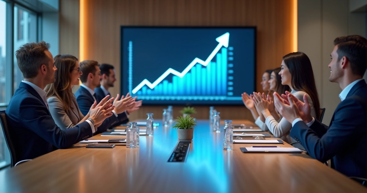 Gráfico mostrando progresso organizacional e colaboradores felizes 