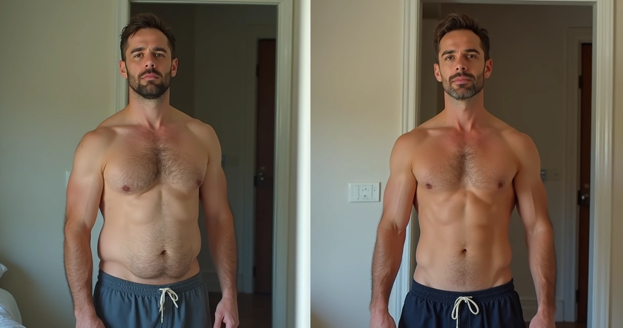 Comparativo antes e depois de reeducação alimentar e treino