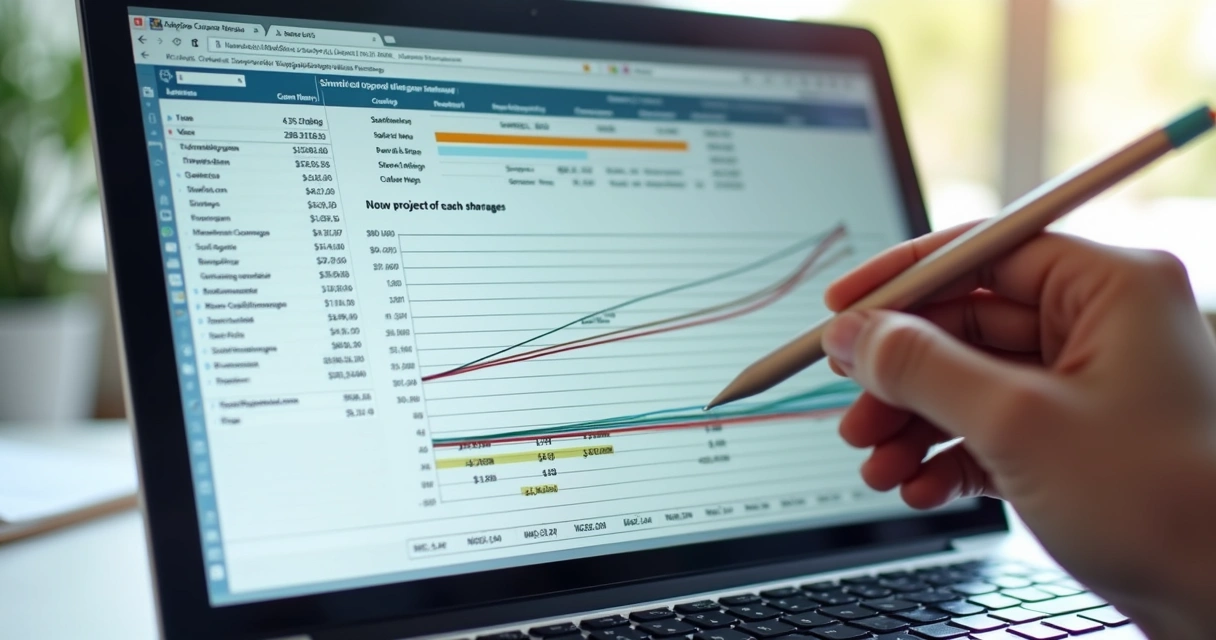 Planilha aberta com gráfico de projeção do fluxo de caixa 