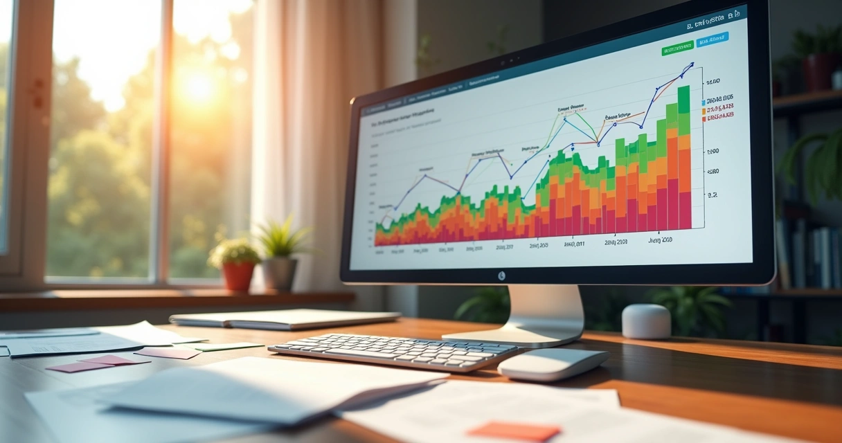 Gráfico de projeção financeira em tela de computador moderno 