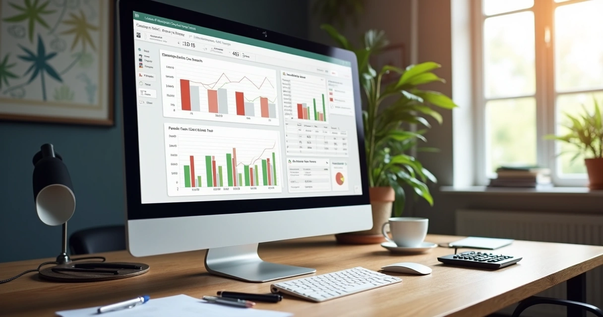 Dashboard de fluxo de caixa projetado em tela de computador 