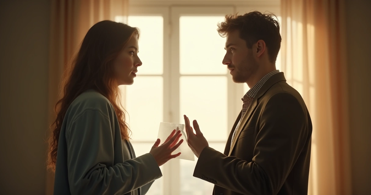 Two people facing each other with a faint mirror image between them, suggesting emotional reflection 