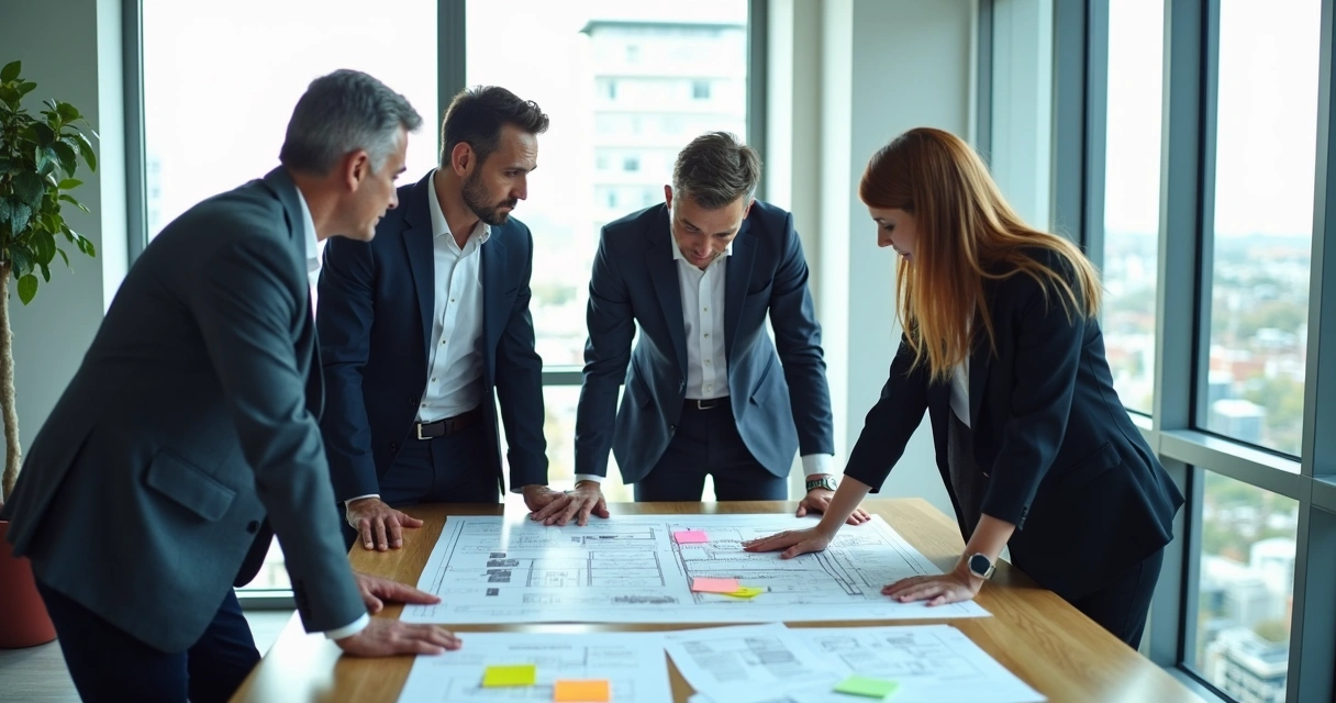 Engenheiro apresentando projeto arquitetônico para aprovação 