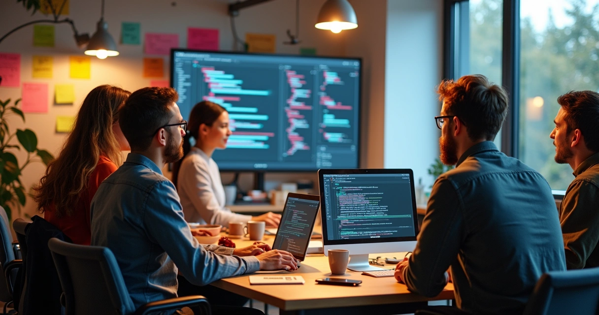 Equipe de desenvolvimento web trabalhando em brainstorm 