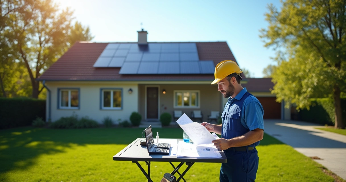 Projeto de energia solar residencial com painéis solares no telhado 