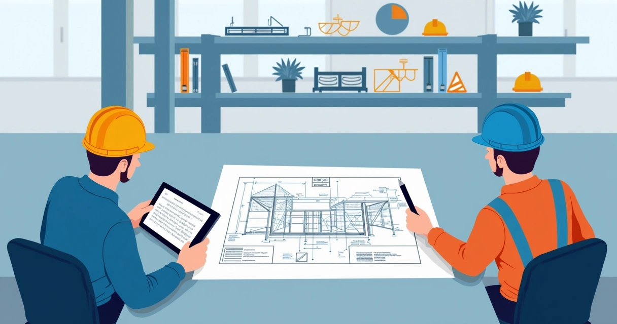 Engenheiro analisando projeto de mezanino metálico conforme normas ABNT 