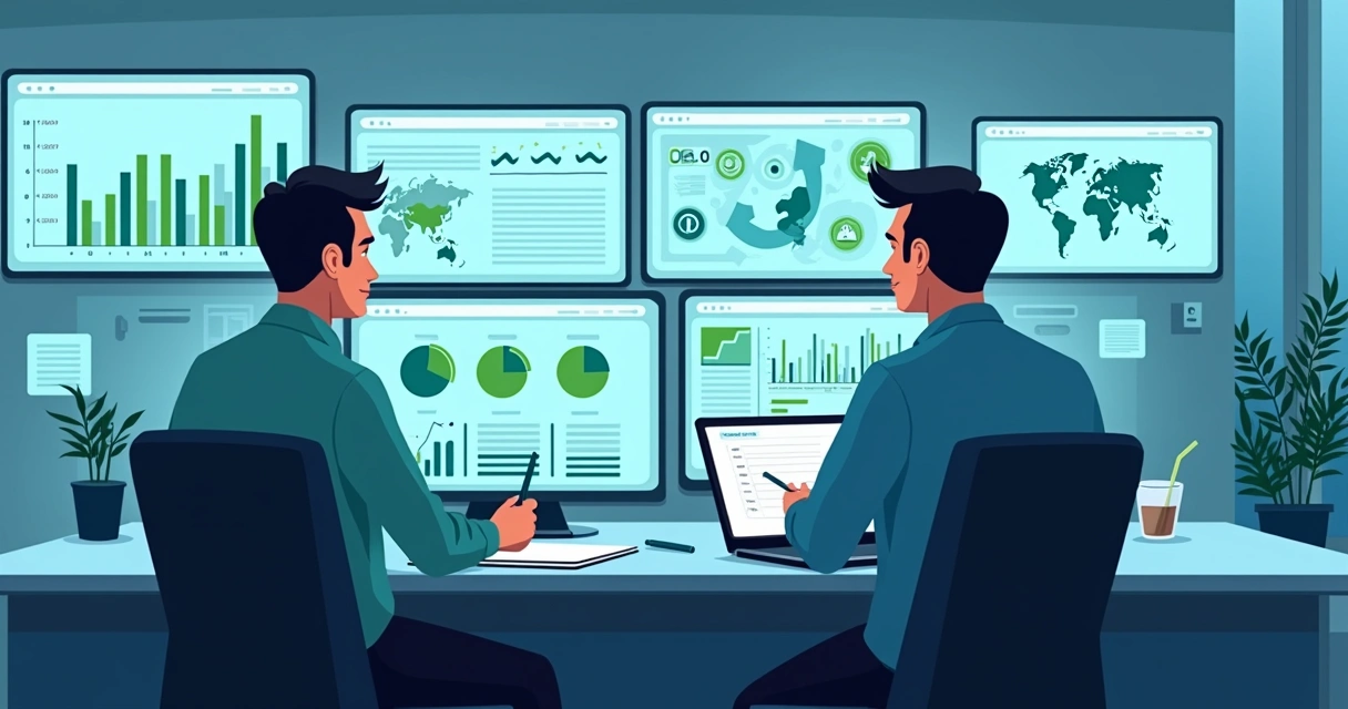 Telas digitais mostram gráficos de previsão de IA