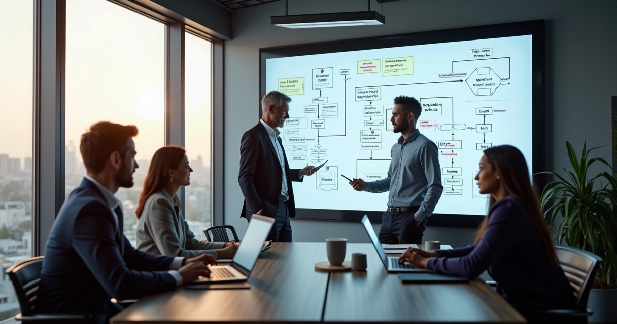 Equipe de tecnologia discutindo projeto de LLM privada em ambiente corporativo 