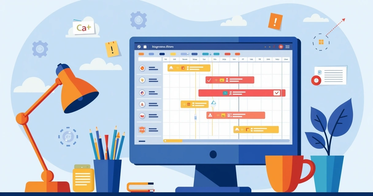 Cronograma detalhado no MS Project mostrando etapas de um projeto com alertas destacados 