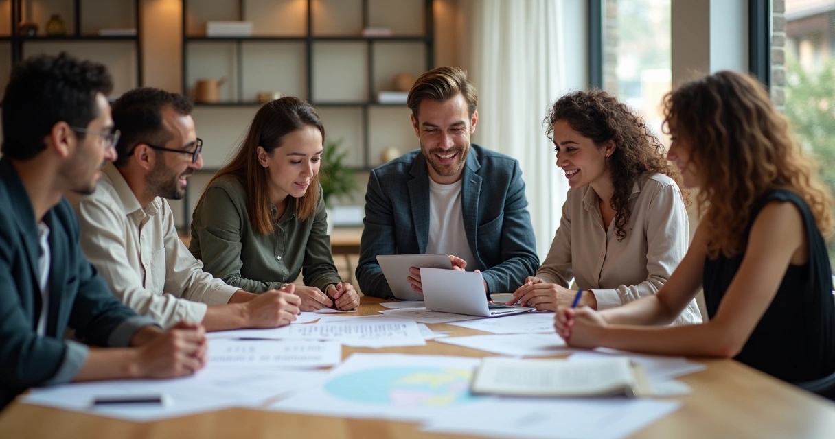 Equipe construindo projeto multicultural juntos